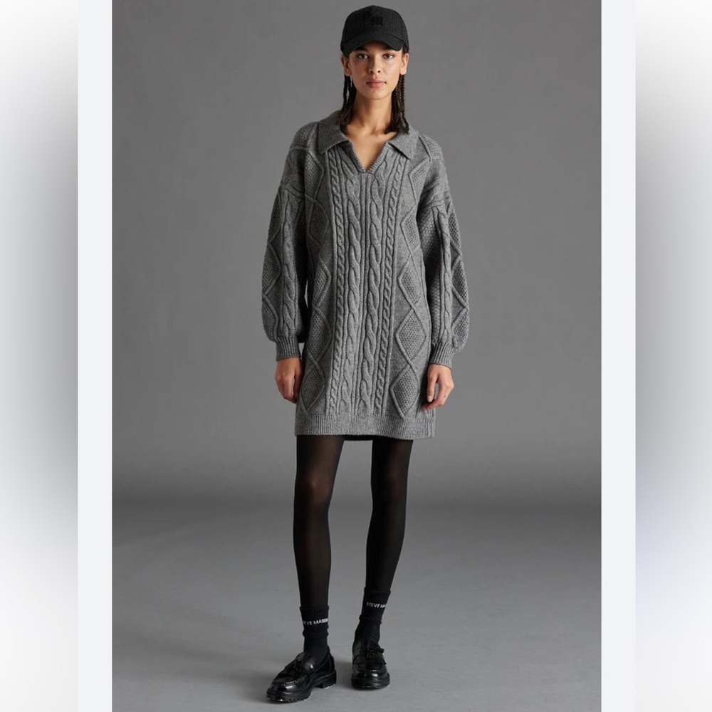 Steve Madden Debbie Gray Cable Knit Sweater Dress Medium